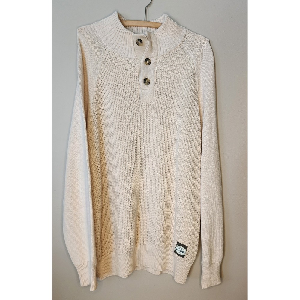 Weatherproof‎ Vintage Sweater Mens XXL Oatmeal 3-Button Cotton Raglan